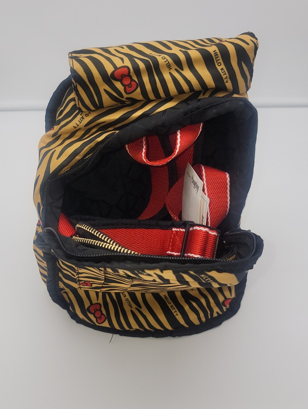Kipling Black Quilted Mini Backpack with Hello Kitty Tiger Patch and Red Straps - Picture 5 of 6